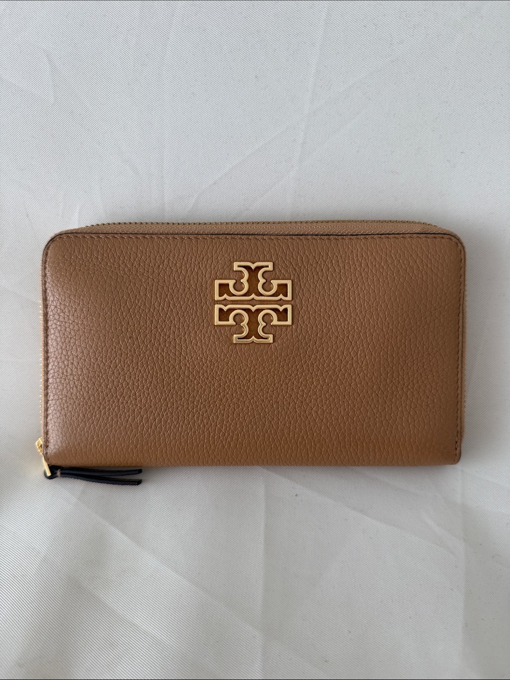 Tory Burch Britten Zip Continental Wallet with gold pebbled leather